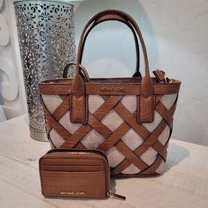 Michael Kors Brown and Cream Woven Tote Bag